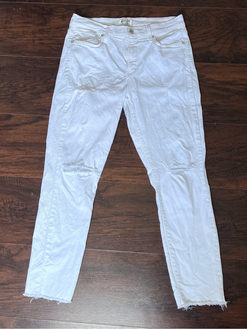 AGOLDE Sophie White Distressed Skinny Crop Jeans Raw Hem 28